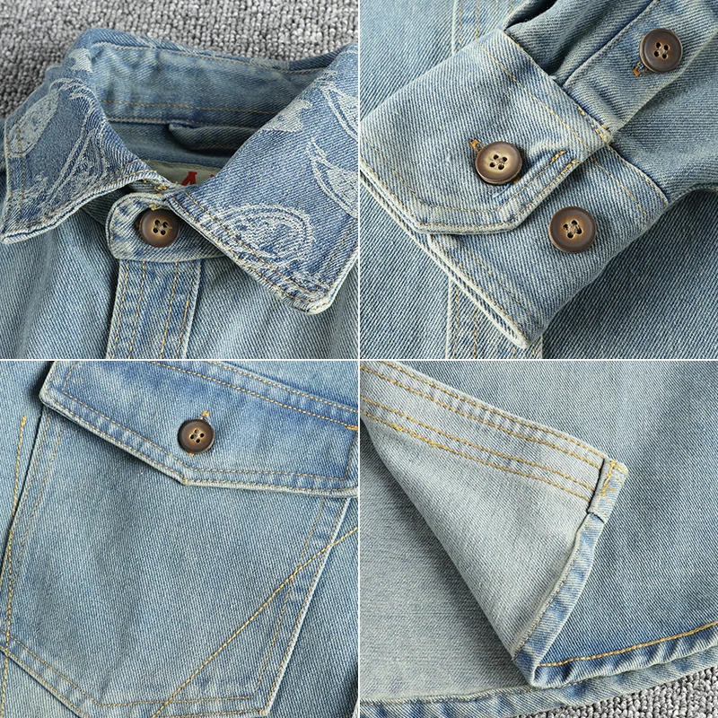 Autumn And Winter American Retro Long Sleeve Lapel Denim Mens Fashion Pure Cotton Washed Old Multipocket Casual Coat 250312