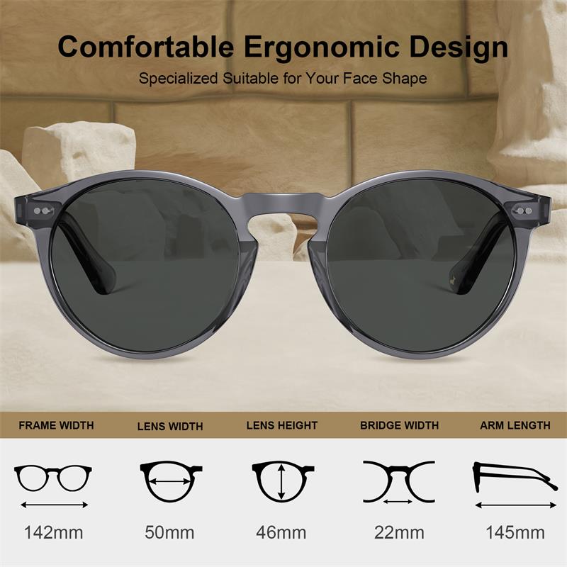 CARFIA Round Acetate Mens Sunglasses Polarized UV Protection Classic Retro Sun Glasses