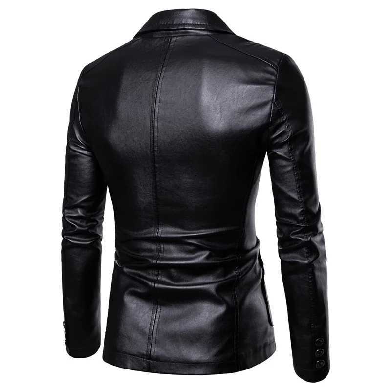 Spring New Black PU Suit Jacket Mens Fashion Slim Leather Jackets Business Casual Blazers Coat Red Blue KhakiT250311