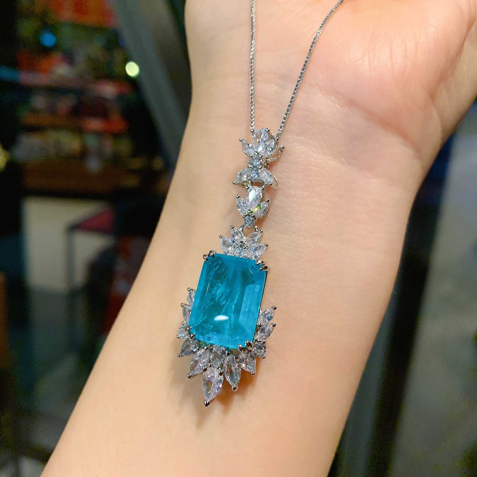 Zhuang Shengsheng Simulation Paraiba Ring Necklace Earnail Set Creative Full Diamond Luxury Set Main 12 * 16 W250312