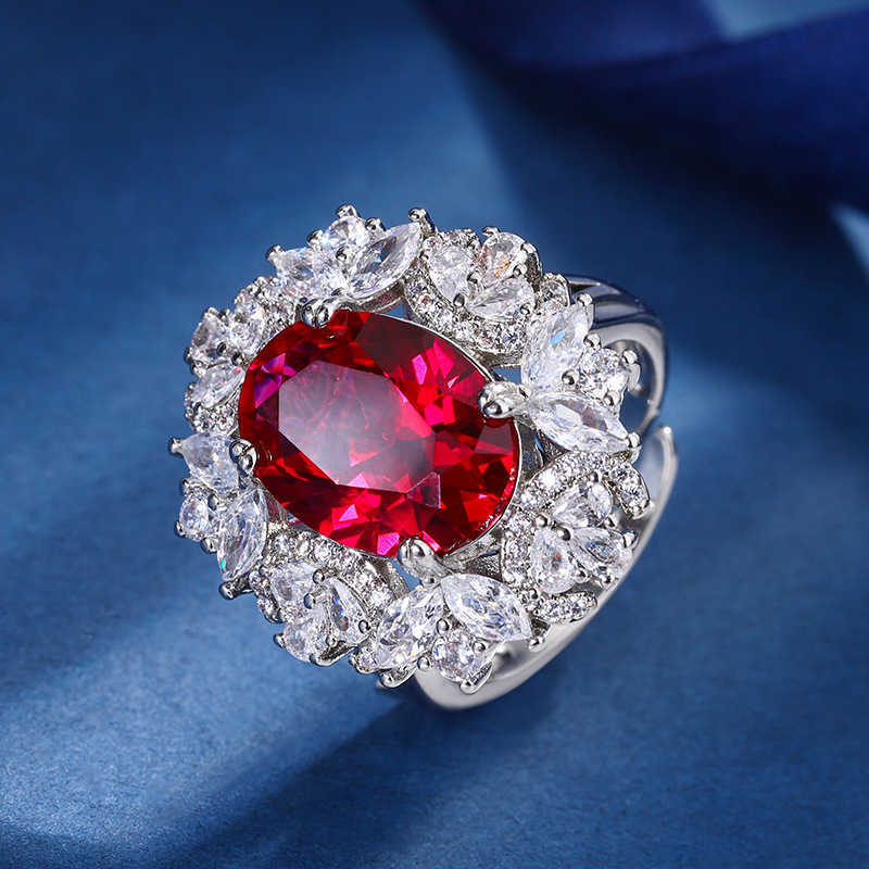 Zhuang Shengsheng Copper Bottom Gold Plated Simulated Red Corundum Set Female Lead Stone 10 * 14-8 * 10 W250312