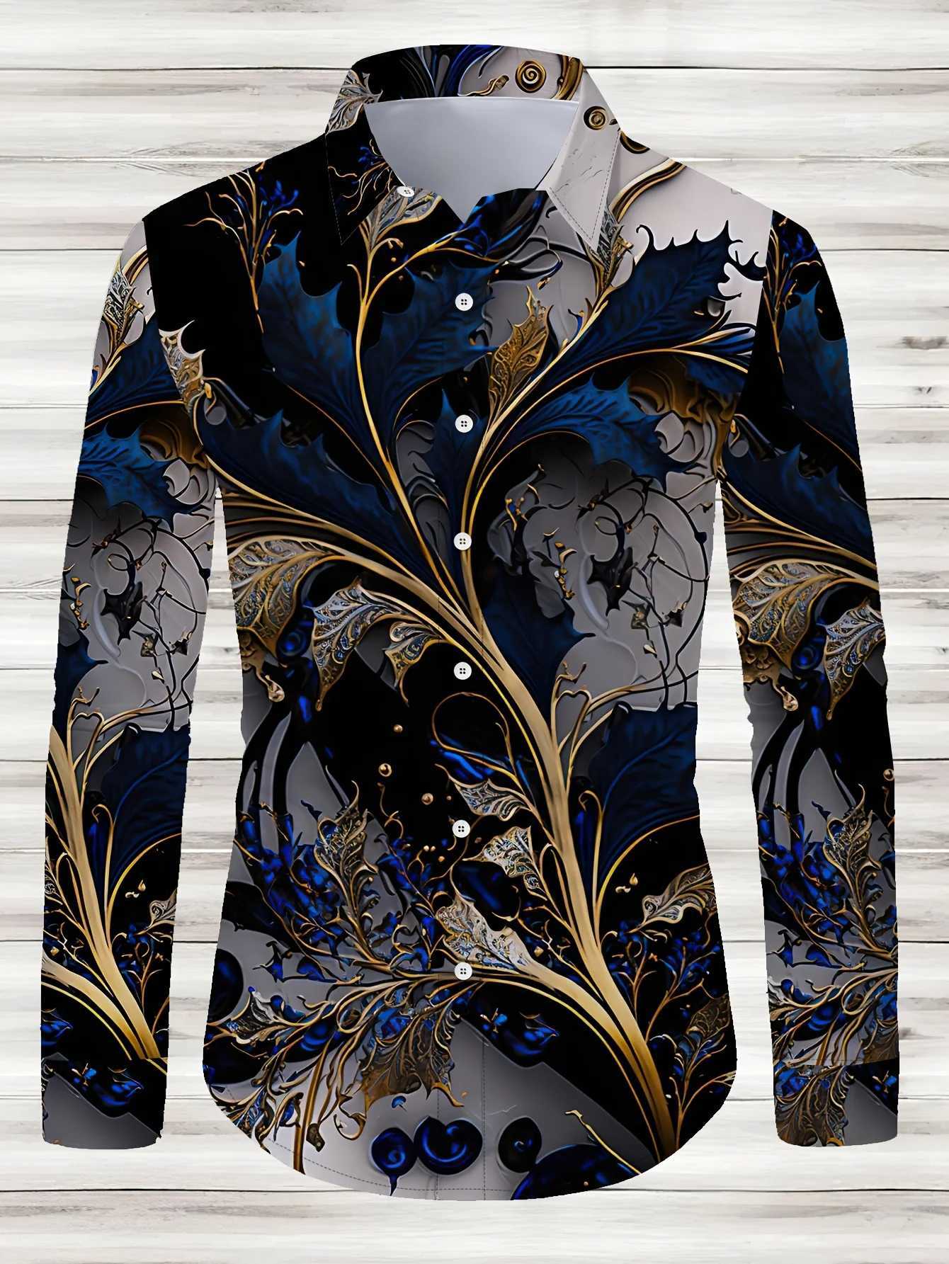 Mens Geometric Pattern Casual Button Shirt - Polyester Blended Collar Non Stretching Fabric Long Sleeve Shirt W250312