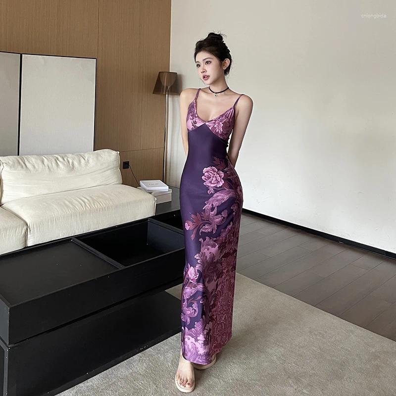 Casual Dresses Fashion Sexy Y2K Clothes Floral Print Sleeveless Backless Bodycon Maxi For Women 2025 Club Birthday Party Elegant Dress