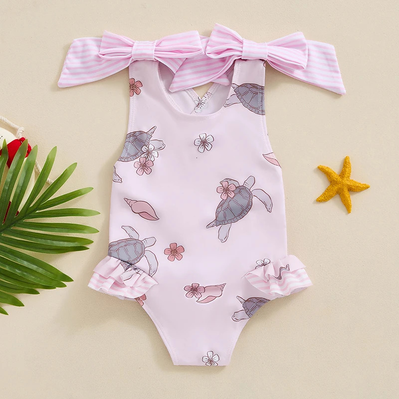 1-6Y Kids Swimwear Girls Bikini Set Sleeveless Bow Straps Floral Bathing Suits Baby Swimsuits Toddler Beachwear 250311