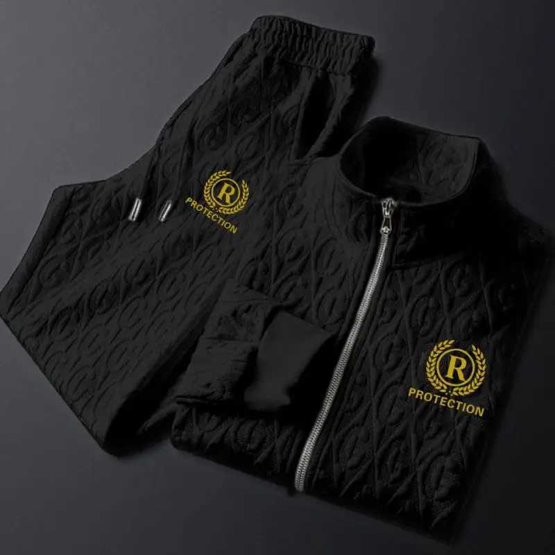 Autumn and winter casual mens lightweight luxury suit jacket mens printed fashion sports mens two-piece set X250312