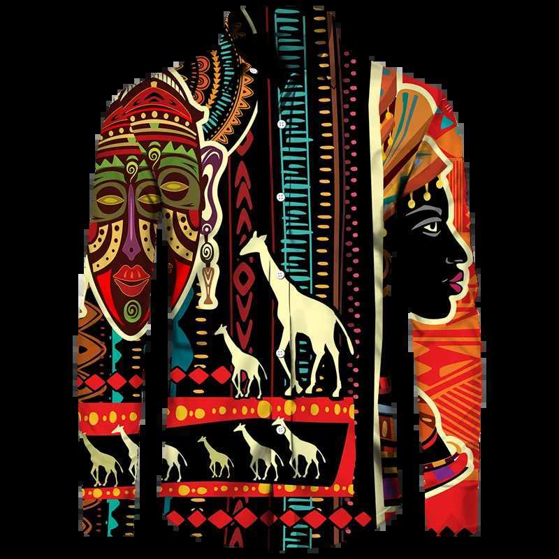 Dashiki African Print Mens Collar Button Shirt Casual Long Sleeve Shirt Fashion Street Clothing Trend Top Mens Clothing W250312