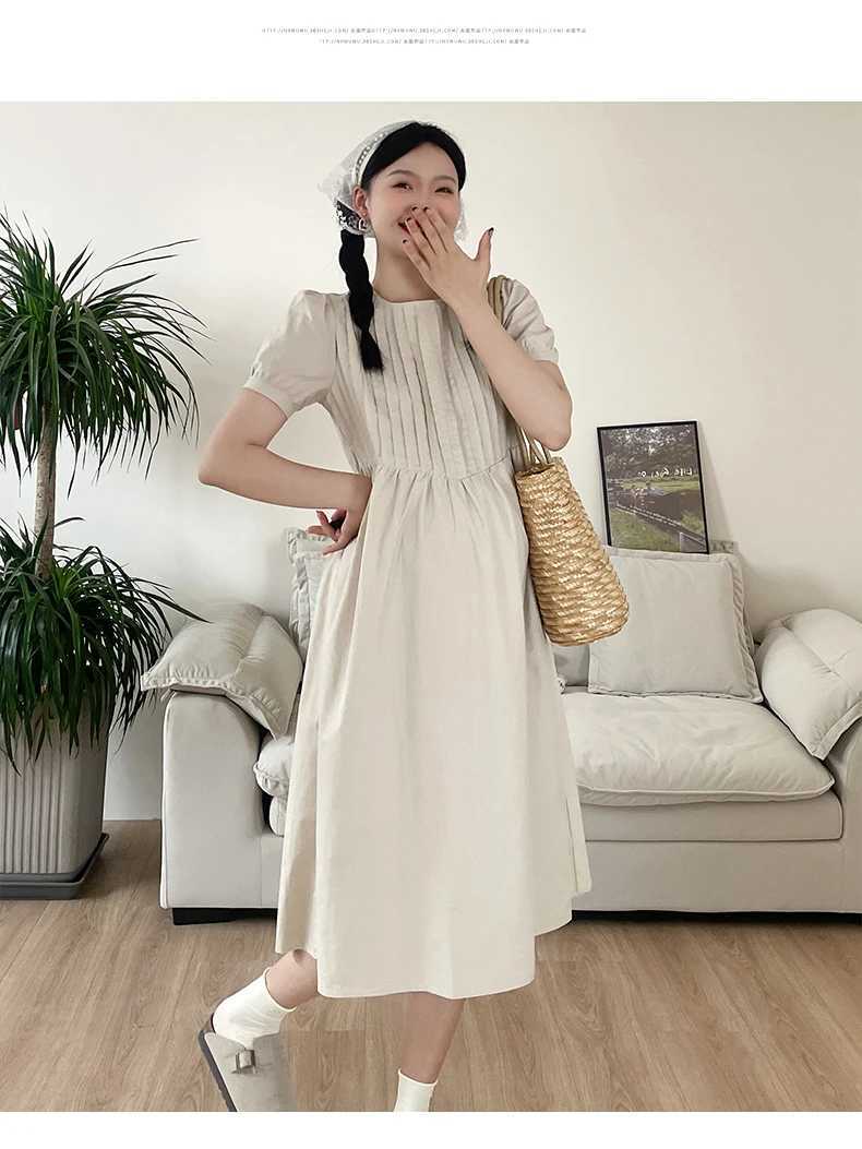 Korean Style Maternity Fashion Dress Plus Size Short Sleeve O-neck Pregnant Woman Brief Dress Solid Color Pregnancy A-line DressT250311