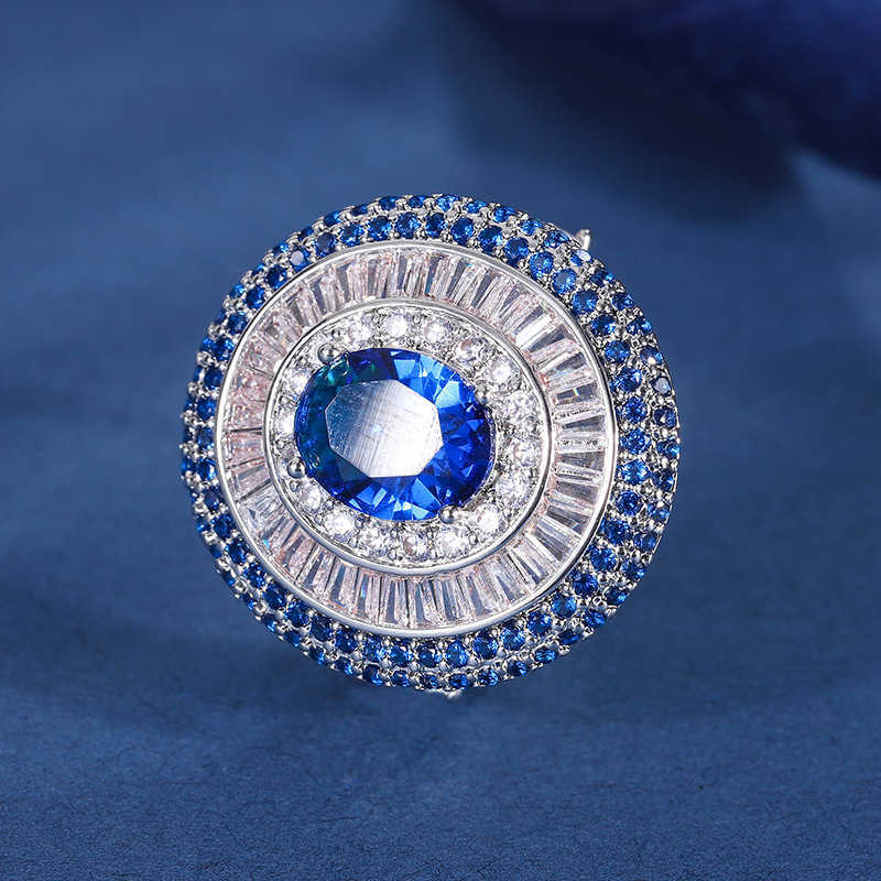 Zhuangsheng Copper Gold Plated Simulated Colorful Treasure Royal Blue Treasure Sparkling Diamond Set for Womens Pendant Set 8 * 10 W250312