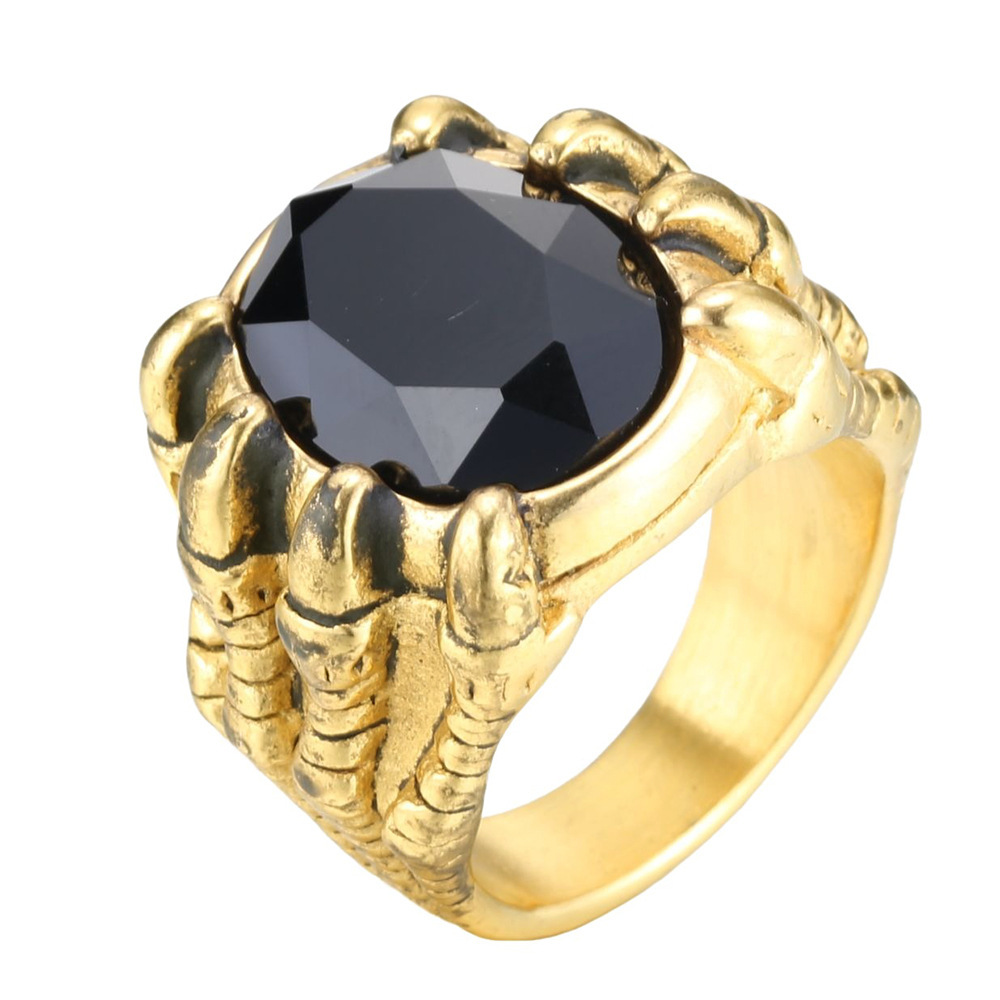 Retro Ice Colorful crystal Casting High Polished Dragon Claw Ring Stainless Steel Jewelry