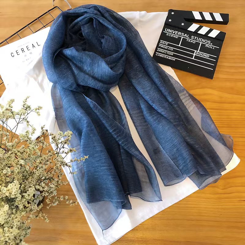 T273 Spring mulberry silk blended scarf ladies long solid color elegant retro sunscreen shawl