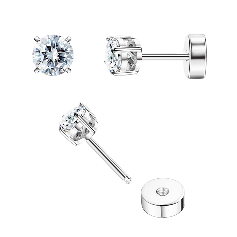 TUPMI Surgical Steel Flat Back Earrings for Sensitive Ears Hypoallergenic 20G Stainless Steel Flat Back Earrings Rainbow AB Cubic Zirconia
