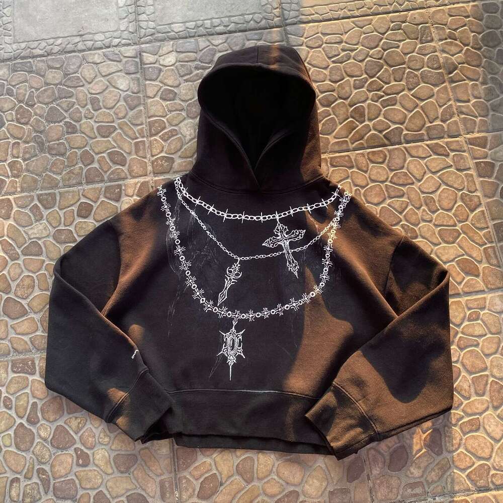 American dark print hoodie with a unique street hip-hop style and loose fitting unisex sweatshirt design