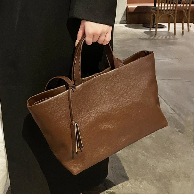 Burminsa Cowhide Leather Shoulder Bag for Women 2025 Luxury Designer Female Shopper Underwear Work Handbag 250304
