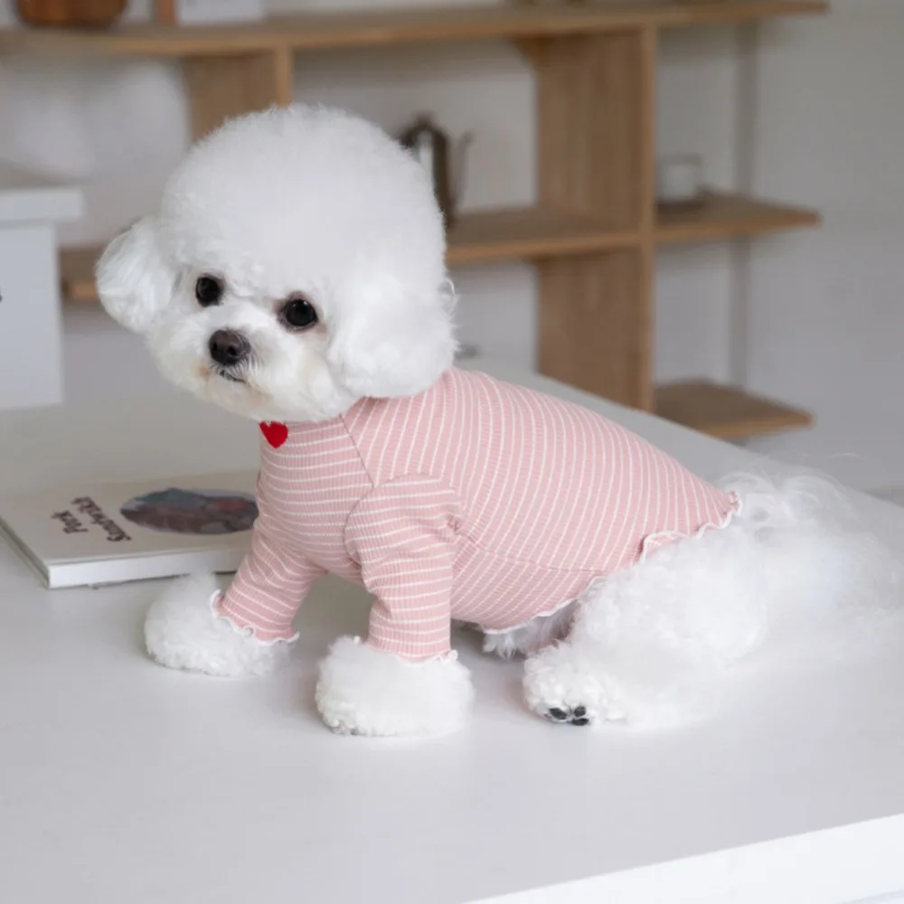 Autumn Winter Love Embroidered Stripe Bottom Shirt Cute Home Print Tank Top Pet Clothes Dog T-shirt Puppy Clothes Cat Clothes