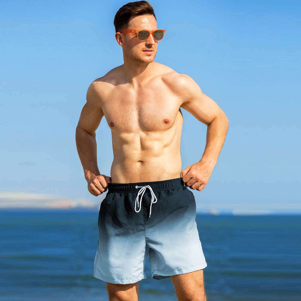popular gradient swimming loose printed quarter corner shorts men's beach pants 2025 new casual versatile fashion clothing