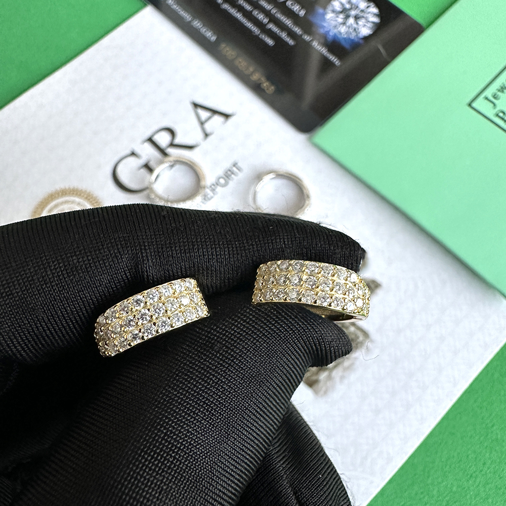 3 Rows Moissanite Earrings S925 Silver Real Diamond Iced Out Ear Studs For Women Men High-End Jewelry Pass Tester Free Shipping