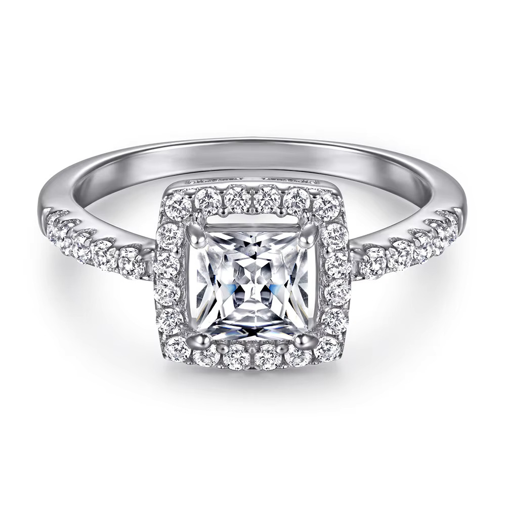 Goldstones Jewelry Halo Ring 0.8ct Square VVS Moissanite Ring Siver Color Fine Jewelry Rings