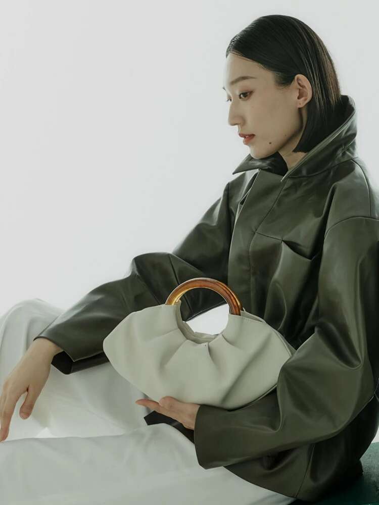 Brand Pleated PU Leather Women Top Handlde Purse Dumpg Ruched Clutch Bag Designer Handbag Chic Fashion Phone Pouch