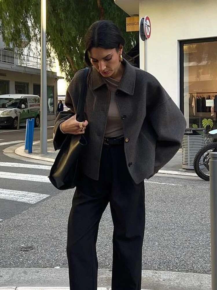 Fashion Turn Down Collar Fleece Short Coats For Women Casual Solid Single Breasted Pockets Jackets Autumn Female Chic Outerwear