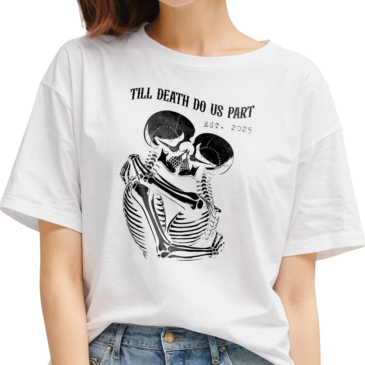 Mens T shirt ThuhaTree Store Valentine's Day Skull Couple T-Shirt 2D, 2D Skull Couple Graphic Tee tee Casual tops summer clothes