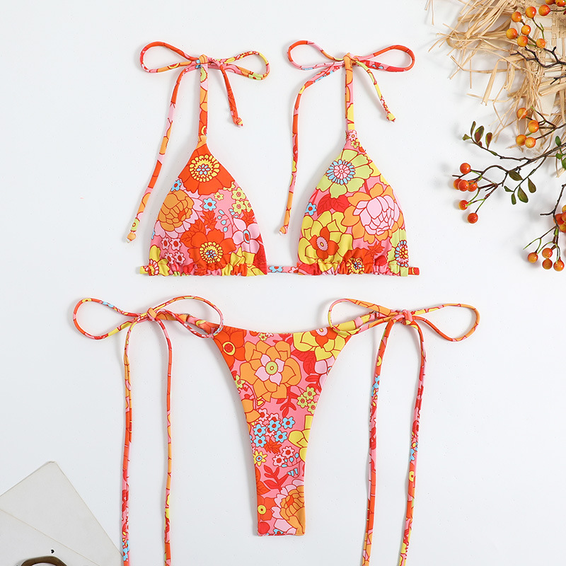 2025 Designer Swimsuit String Bikini Women's Sexy High Waisted Swimsuit Split Tie Printed Swimsuit Colorful Casual Beach Party