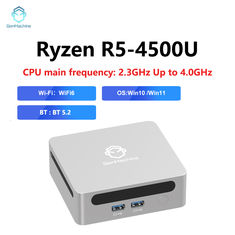 2025 GenMachine New Mini PC AMD Ryzen5 4500U AMD GPU Windows 11 DDR4 16GB+512GB SSD Wifi6 BT5.2 HD Pc Gamer Computer