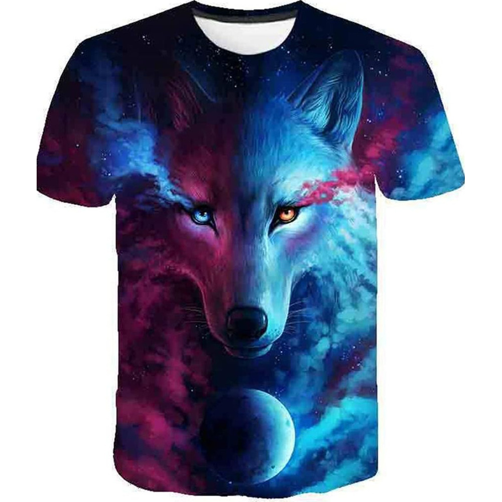 Mens T shirt Vikings 3D Digital Print Wolf Head Moon Pattern T-Shirt, Men's Summer Casual Tattoo Short Sleeve tee Casual tops summer clothes cool