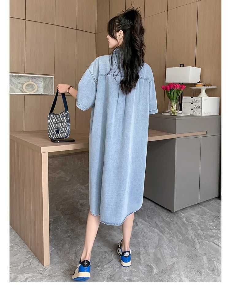 Shirt Styles Denim Maternity Dress Casual Loose Long Blouse For Pregnant Women Pregnancy Denim Midi DressT250311