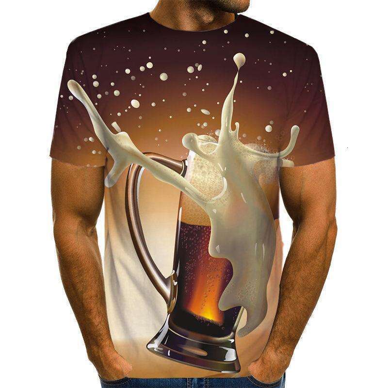 printed beer 3D T-shirt, digital printing for men's women's trendy short sleeved T-shirt top, 2025 new style, chic and elegant