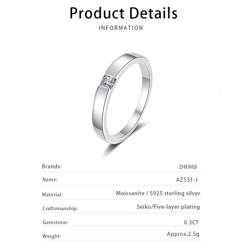 Exquisite Moissanite Engagement Ring Fashionable and Simple S925 Sterling Silver Universal Mens and Womens Rings Wholesale