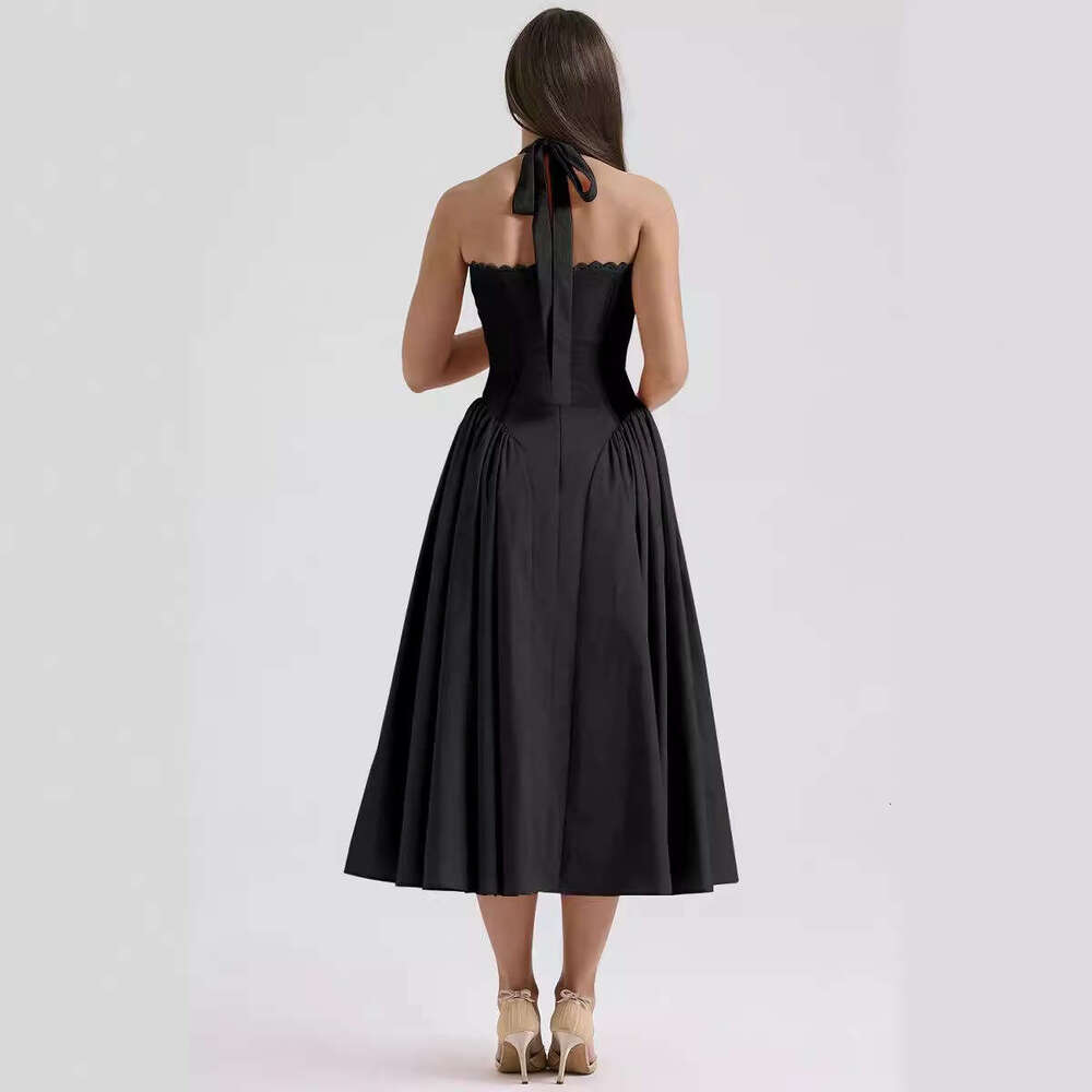 summer slim fit camisole long European and American style fashionable printed neck hanging lace dress, 2025 temperament versatile new trendy clothing 