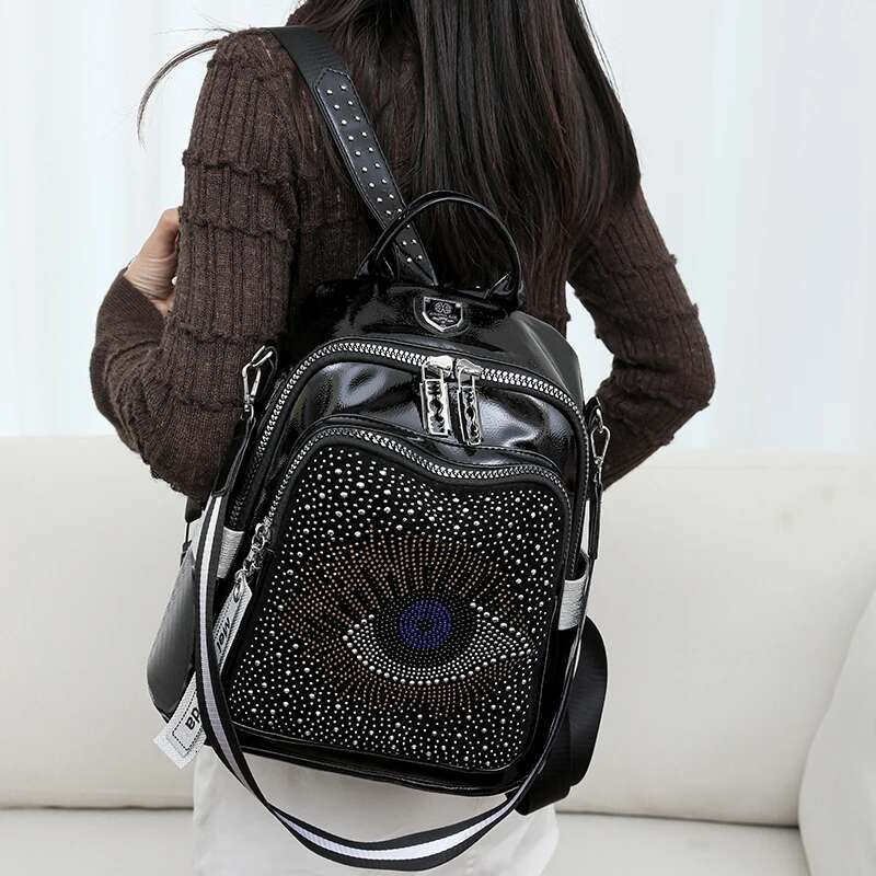 Women Waterproof Fashion PU Travel Backpack Rhie School Bag Mochila Para Vie