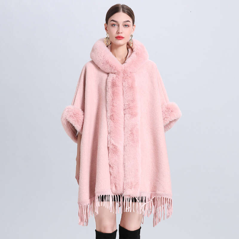 869 # Autumn And Winter New Loose Grid Pattern With Thick Collar Knitted Shawl Cape Women's Woolen Coat