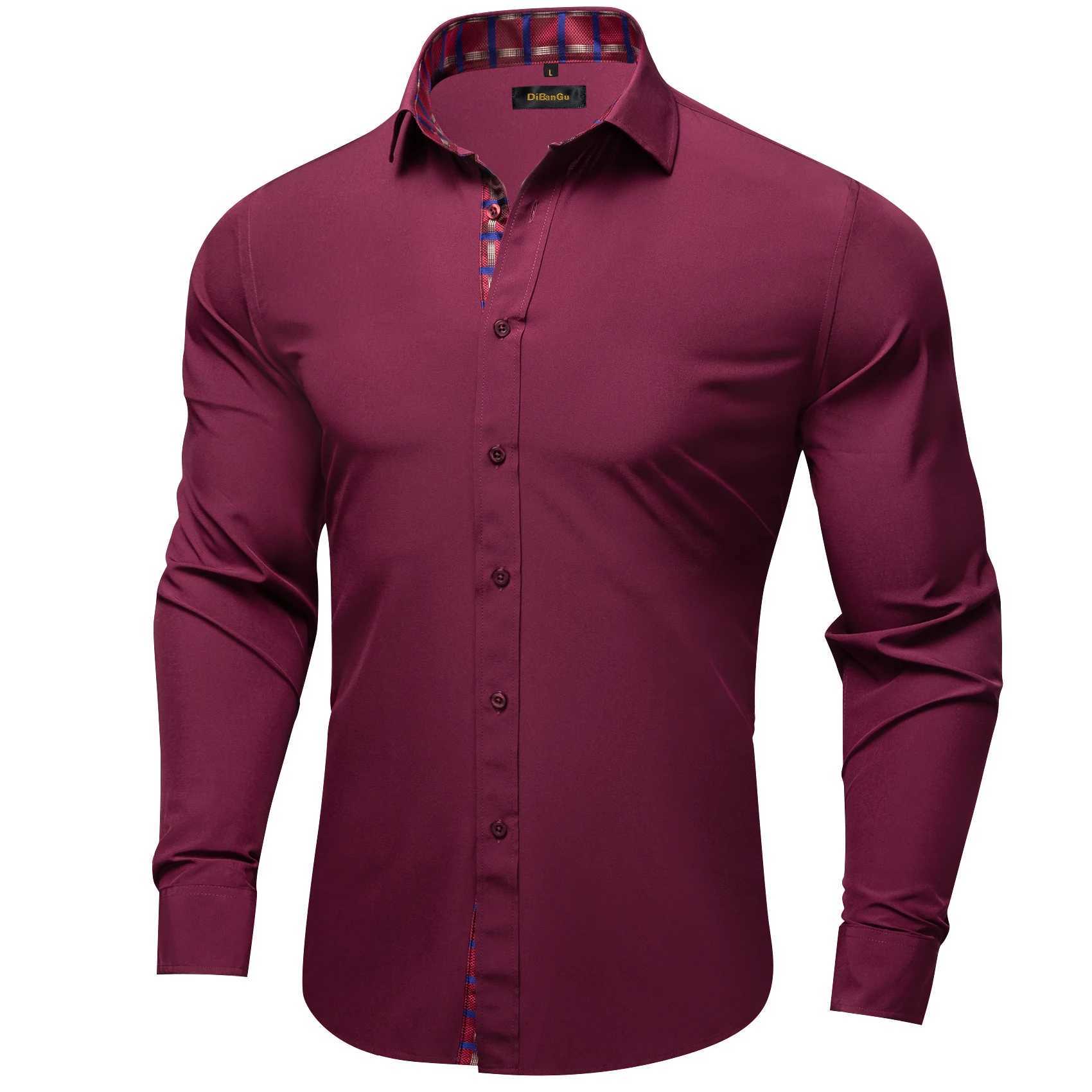 Fashion Burgundy Red Men Luxury Shirt Spring Fall Shirts For Man Long Sleeve Formal Button Collar Male Wear Designer Shirt Gift W250312