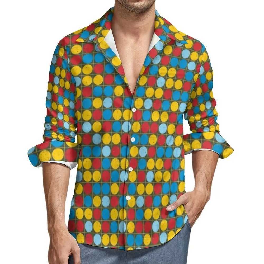 Retro 70S Style Casual Shirts Mens Vintage Blue Pattern Shirt Long Sleeve Vintage Stylish Blouses Spring Custom Top Plus Size W250312