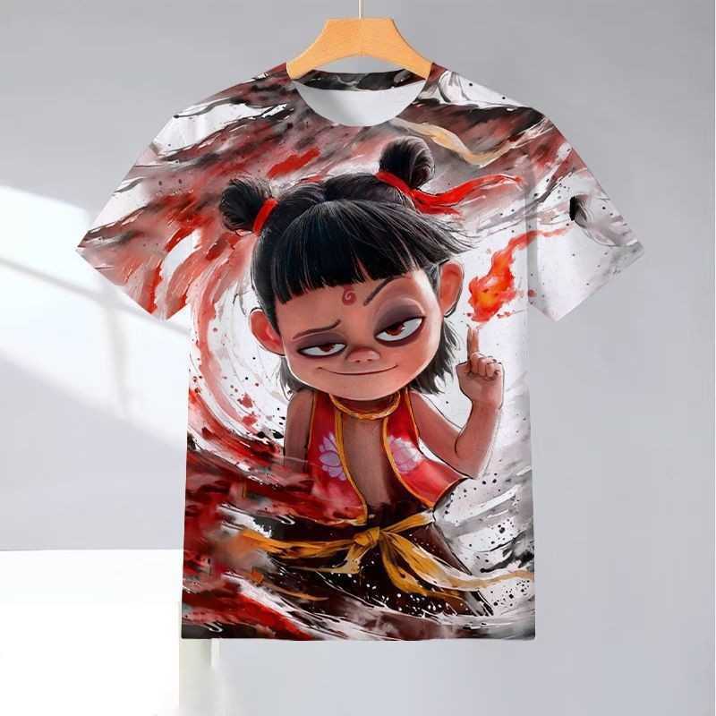 Nezhas Magic Childrens Sea Outing T-shirt Summer 3d Printing Trend Youth Round Neck Short Sleeve Mens Wear