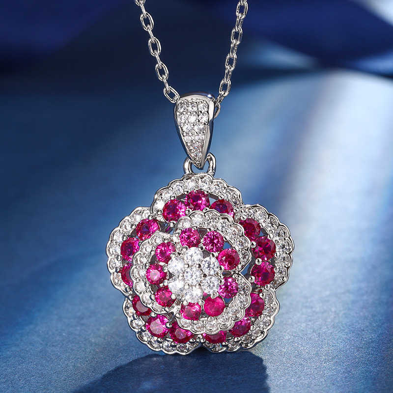 Autumn and Winter New Zhuangsheng Copper Bottom Gold Plated Simulated Red Corundum Rose Charm Light Luxury Set for Women W250312