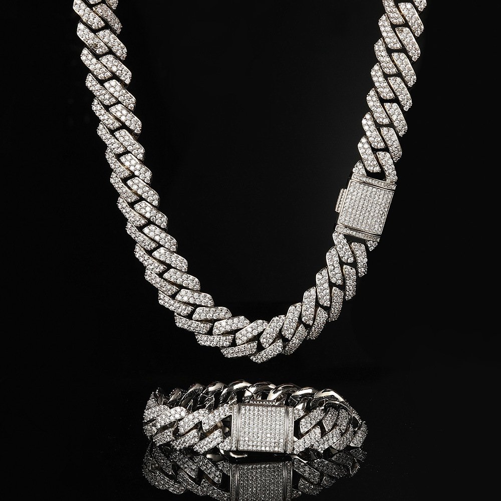Jewelry 15mm Double row Zircon Dia Cuban Chain Necklace Fashion Brand Personalized Hip Hop Men's Bracelet