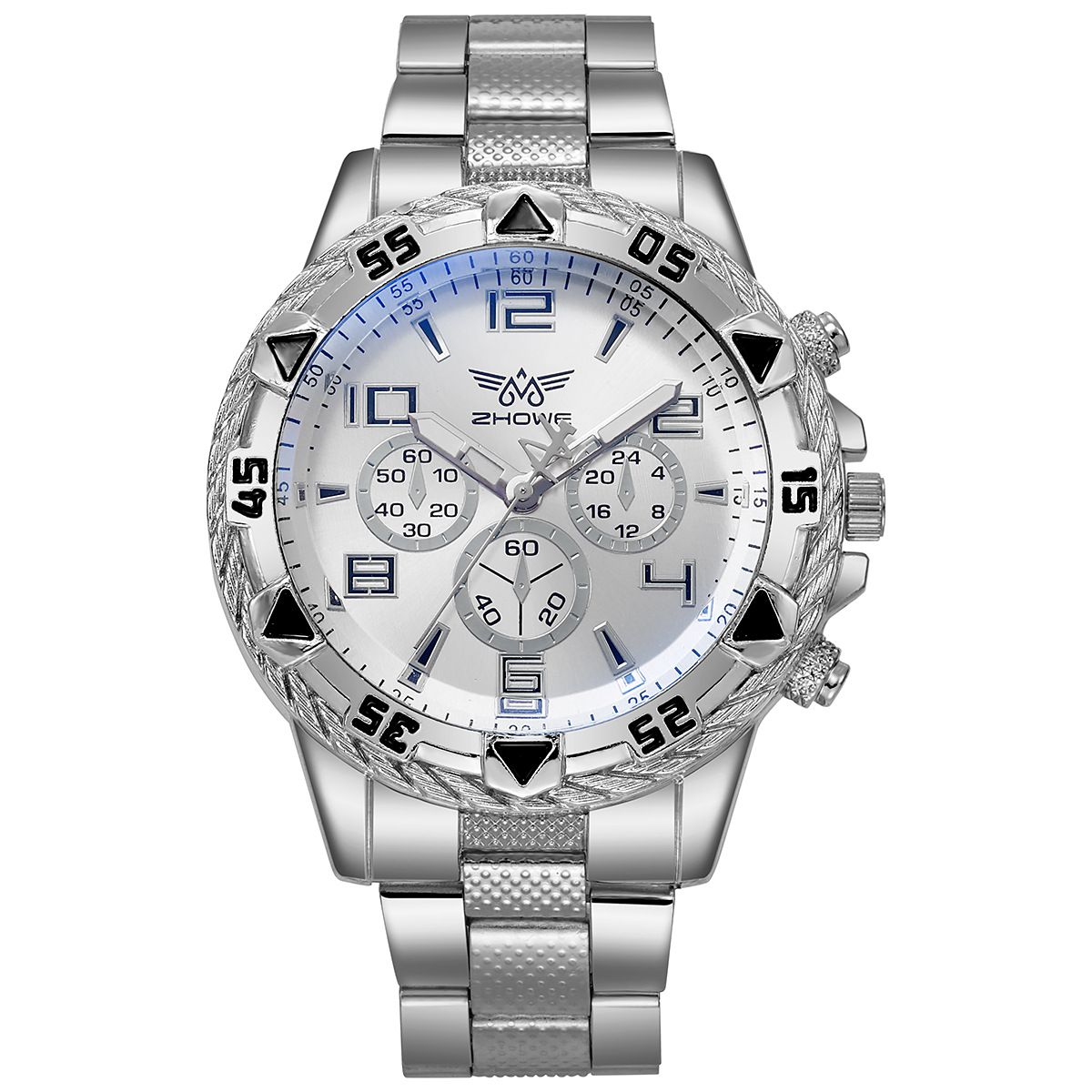 Mens Casual Steel Strip Watch with Fake Three Eye Design Stylish Alloy Fashion Watch for Everyday Wear