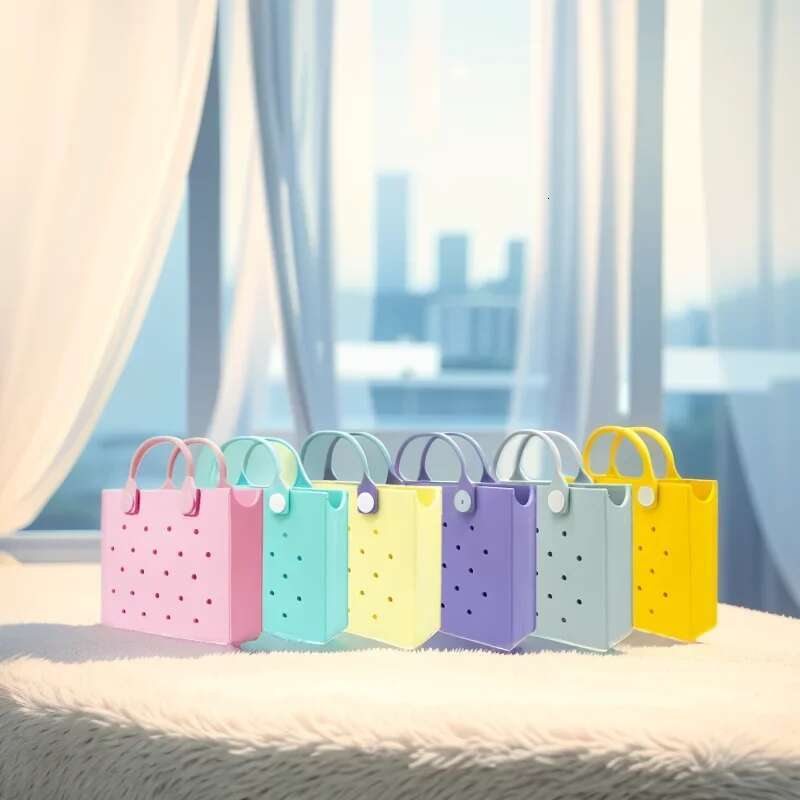 The Orange Guy New Light Yellow Red Pink Women Fashion Punched Handbag Fit Charms Travel Tote Bag EVA Outdoor Beach Bags