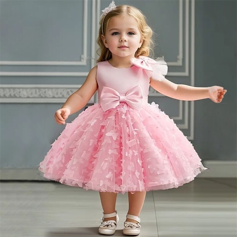 Baby Girls 1st Birthday Baptism Dress Princess Wedding Kids Party Dresses for Girl Lace Christening 3D Butterfly Mesh Gown 250311