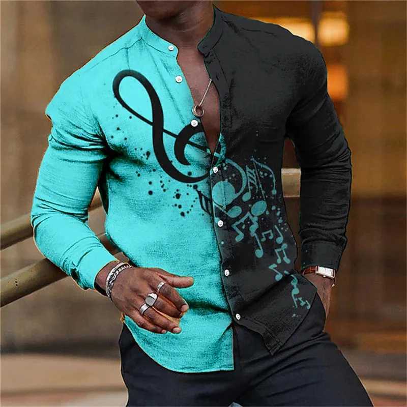 Luxury Music Festival Mens Color Music Shirt 3D Printed Two tone Style Long Sleeve 5-Color Party Stand Collar Shirt 2024 W250312