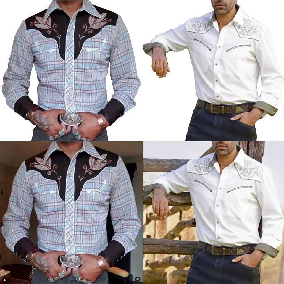 Fashionable printed mens long sleeved shirt Western style decorative slim fit shirt casual party formal shirt top W250312