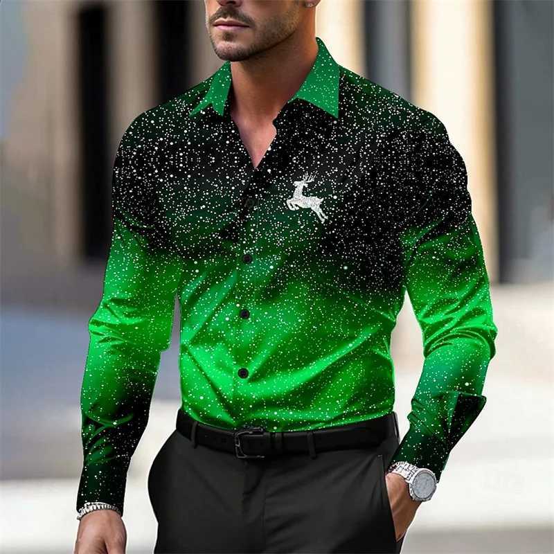 Christmas mens Christmas deer print shirt casual lapel button long sleeved New Years party autumn and winter 3D printing XS-6XL W250312