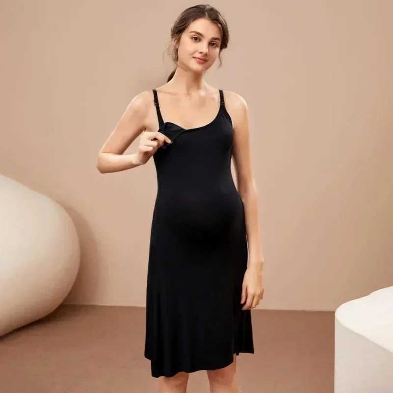 Mother Nursing Nightgown Loose Strappy Dresses Summer Sleeveelss Breastfeeding Sleepwear With Padded PregnancyT250311