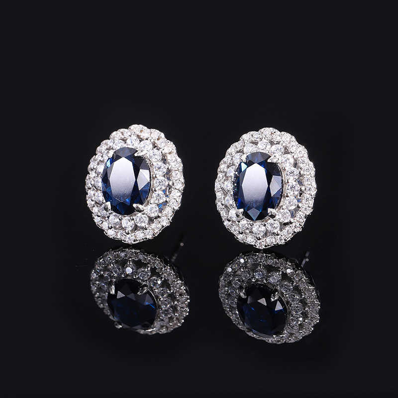 Zhuangsheng S925 Silver Simulation Tansan Blue Treasure Jewelry Set Main Stone 12 * 16-6 * 8 W250312