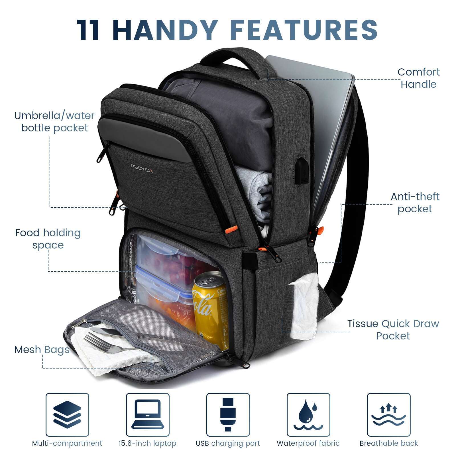 Lunch Insulated Cooler Multifunctional Travel Bag Large Capacity Outdoor Picnic Camping Waterproof Backpack