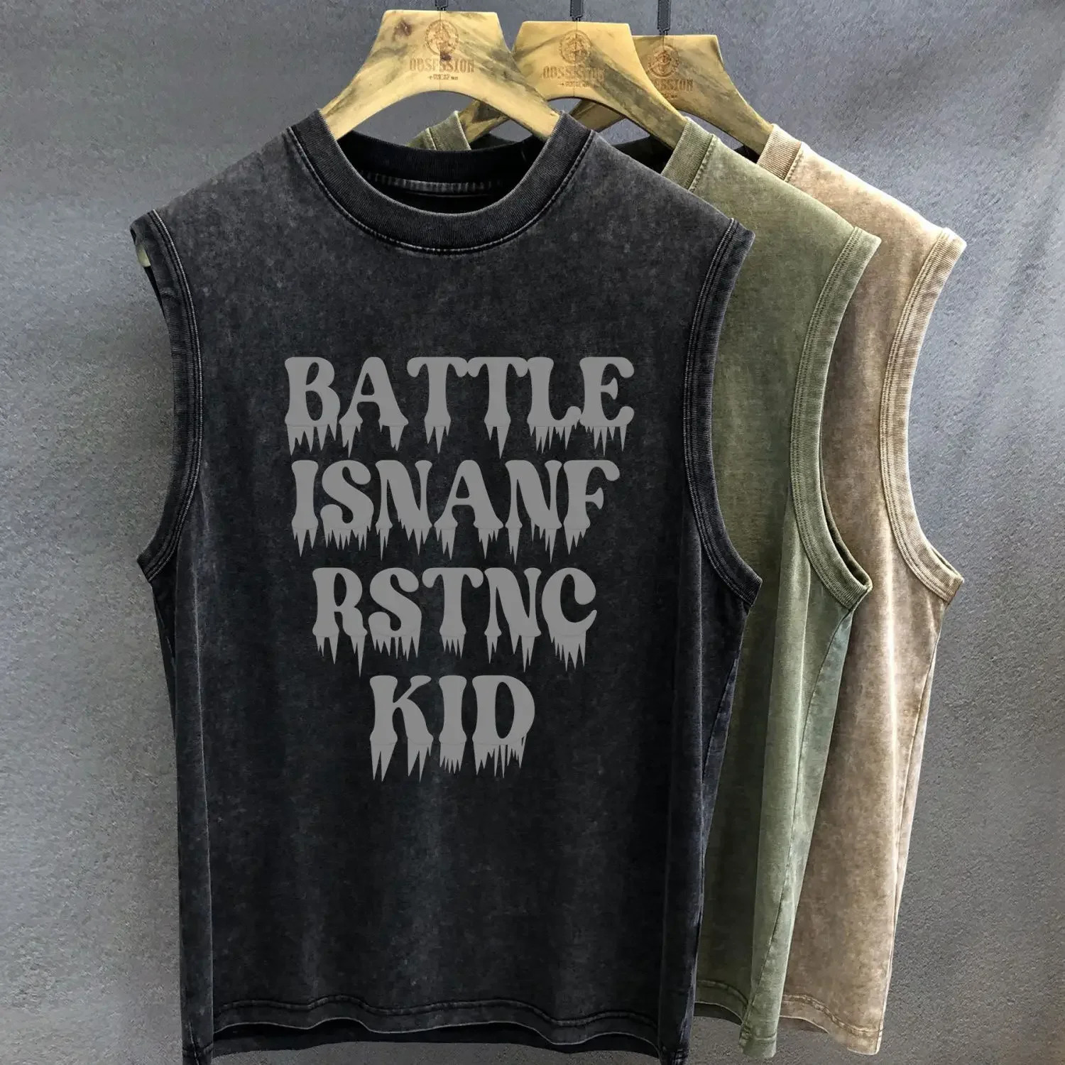 Street bike vest American street hip-hop sleeveless T-shirt loose vest top crew neck fitness 250311