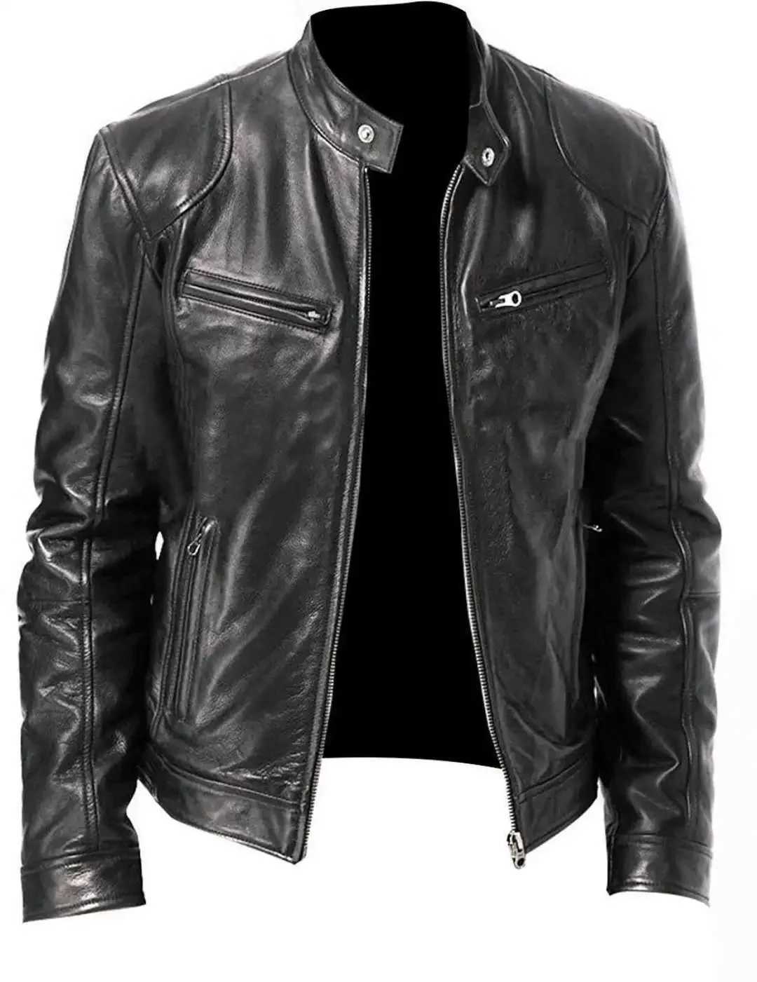 Mens Leather Jacket Stand Collar Trend Spring and Autumn New Leather Jacket Handsome Motorcycle Suit Oversized JacketT250311