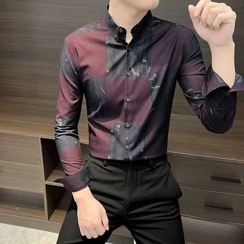 Mens Clothing Spring Autumn Turn-down Collar Printing Long Sleeve Button Up Cardigan Tie Dye Shirt Casual Formal Geometric Tops W250312